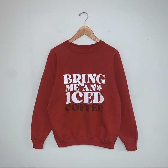 Hanes Crewneck Sweater Size Medium Bring me an Iced Coffee Reworked Sweatshirt - Picture 2 of 6